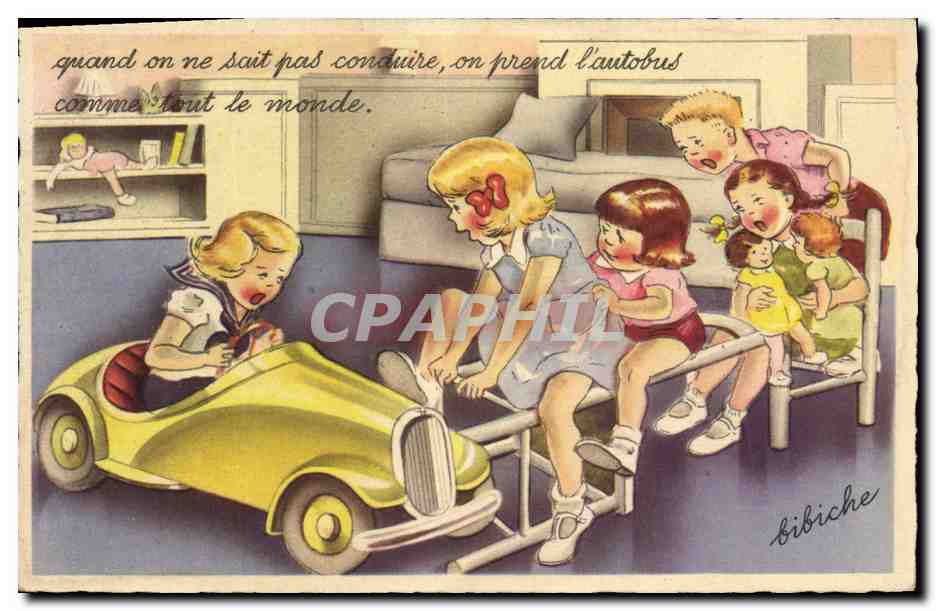 CPA Fantaisie Illustrateur Enfants Bibiche Automobile