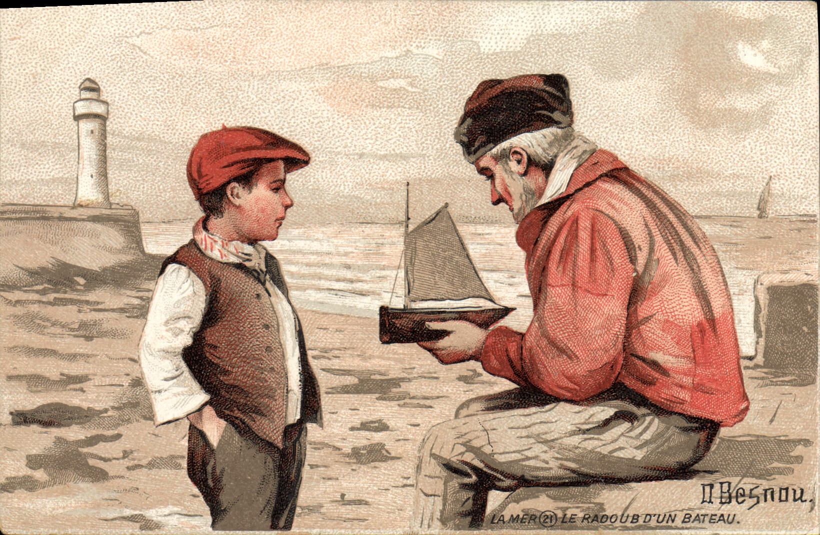 CPA Fantaisie Illustrateur Besnou Enfant Marin 