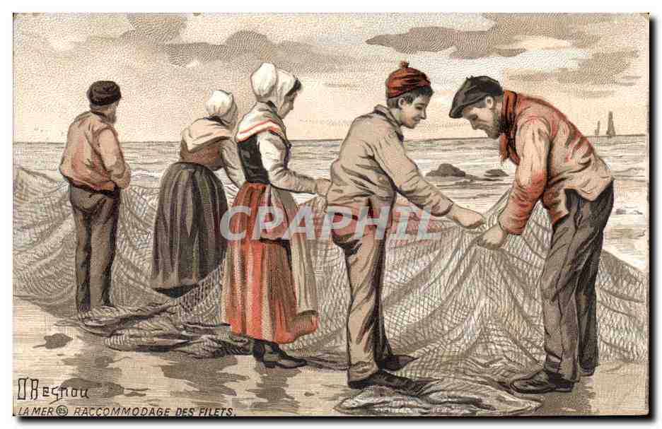 CPA Fantaisie Illustrateur Besnou Raccomodage des filets