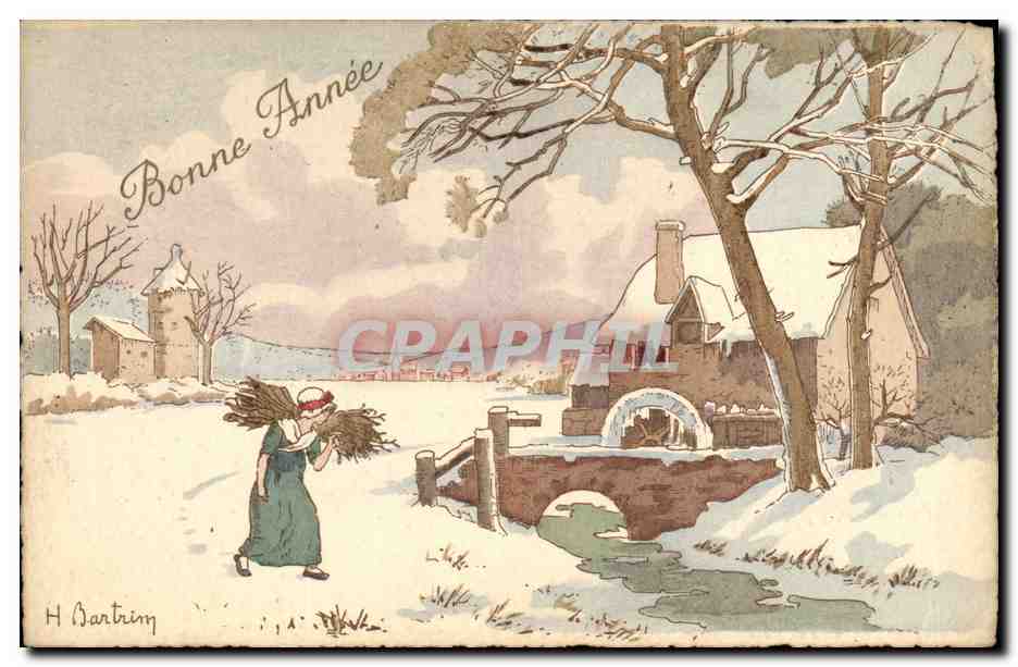 CPA Fantaisie Illustrateur Femme Bonne annee