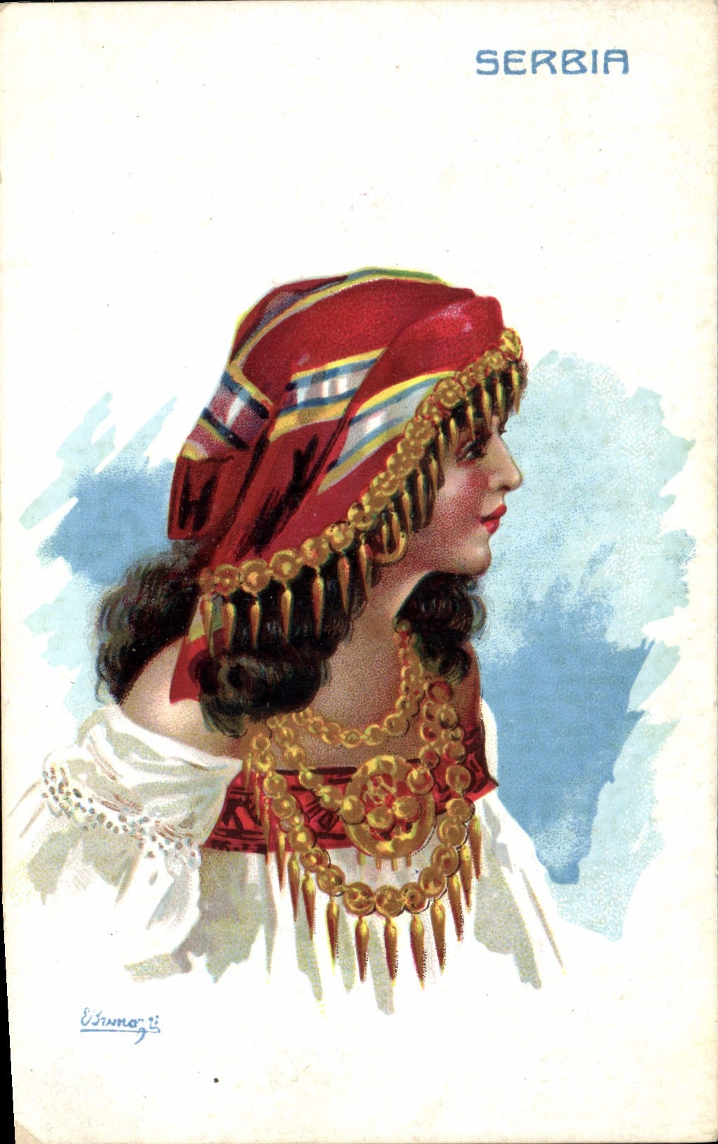 CPA Fantaisie Illustrateur Serbie Serbia Femme