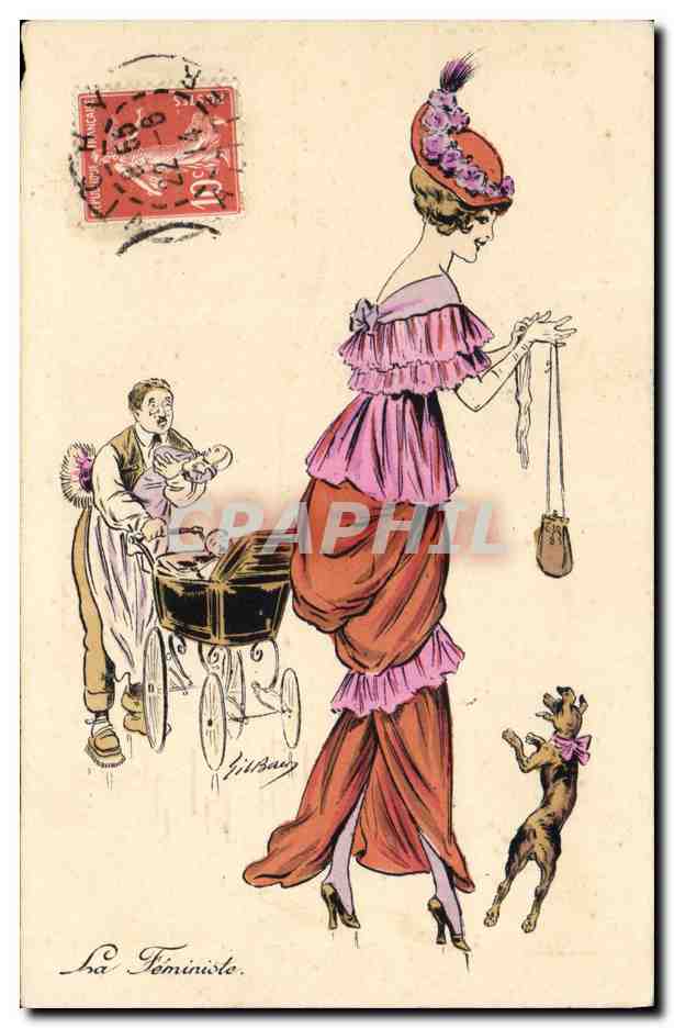 CPA Fantaisie Illustrateur Femme La feministe Chien