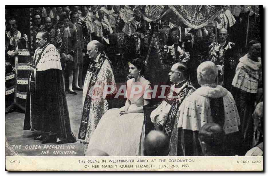 Antike Ansichtskarte Die Königin bereitet sich auf die Krönung und die Anointment in der Westminster Abbey vor