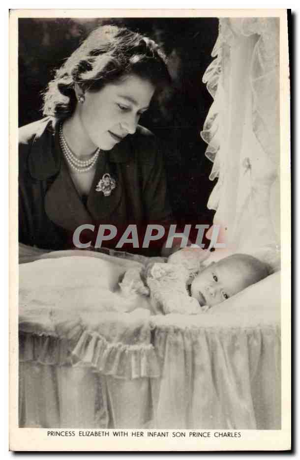 Princesse Elizabeth avec son fils Prince Charles — Tuck's Post Card, série A