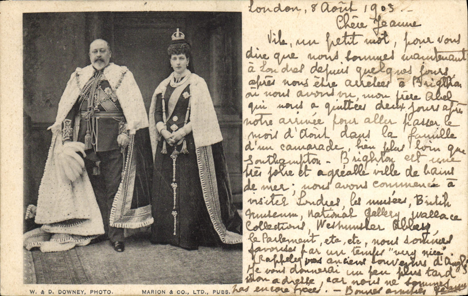 Le roi et la reine d'Angleterre — photographie officielle — W. & D. DOWNNEY, PHOTO. MARION & CO., LTD., PUBS.