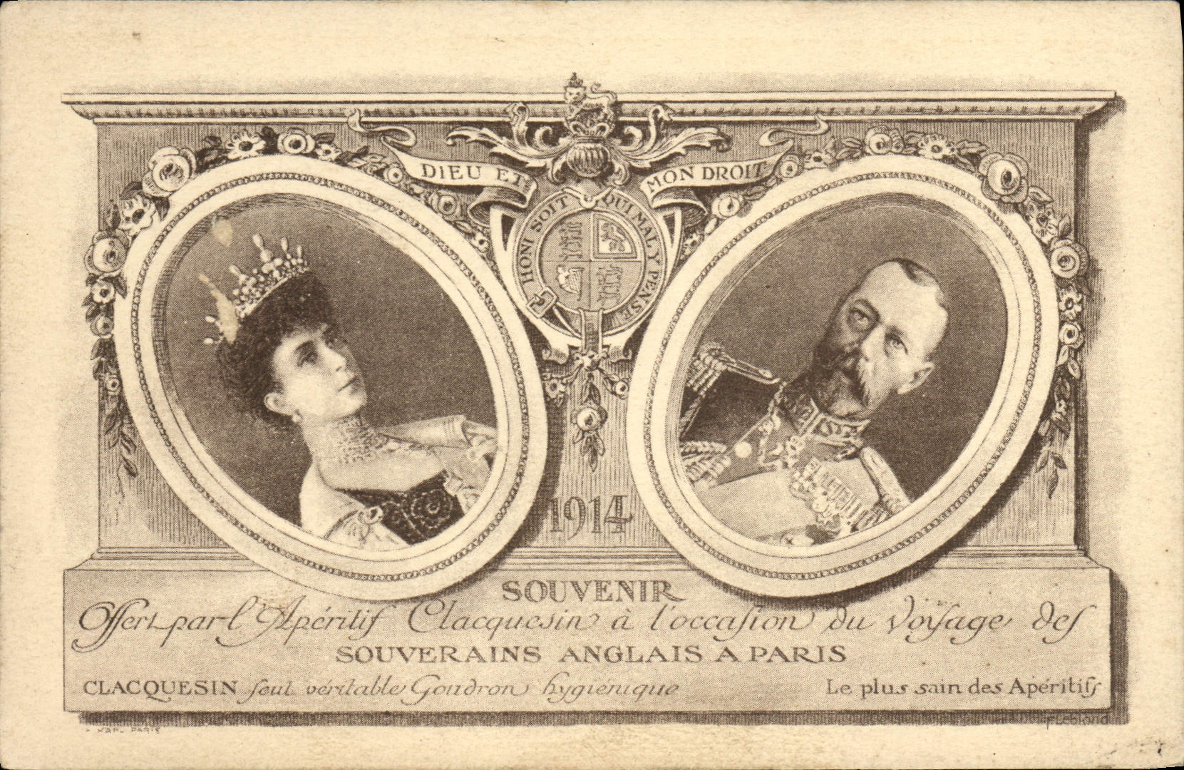 Portrait des souverains anglais — 1914 — Apéritif Clacquesin