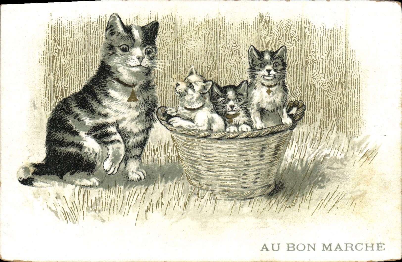 Chats — illustration publicitaire — Au Bon Marché