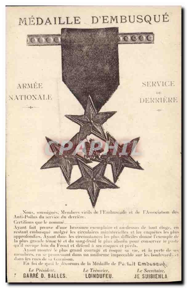 CPA Militaria Medaille d'embusque 