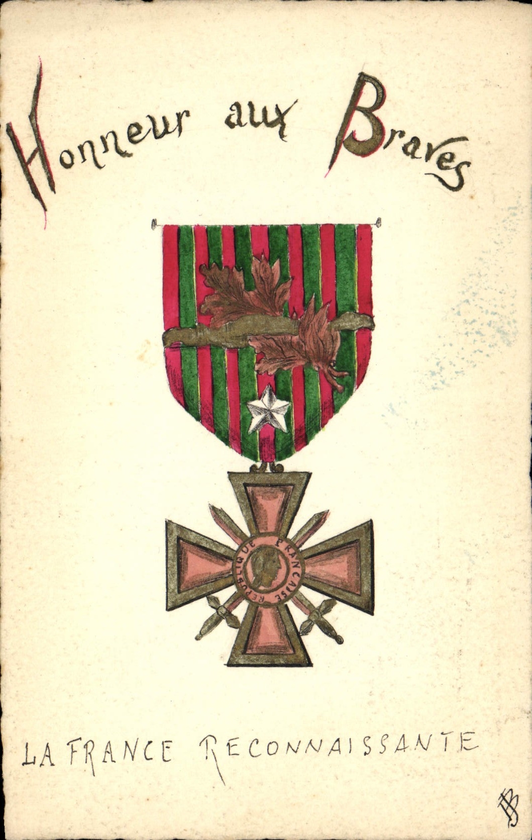 CPA Militaria Medaille Honneur aux braves (dessin a la main)