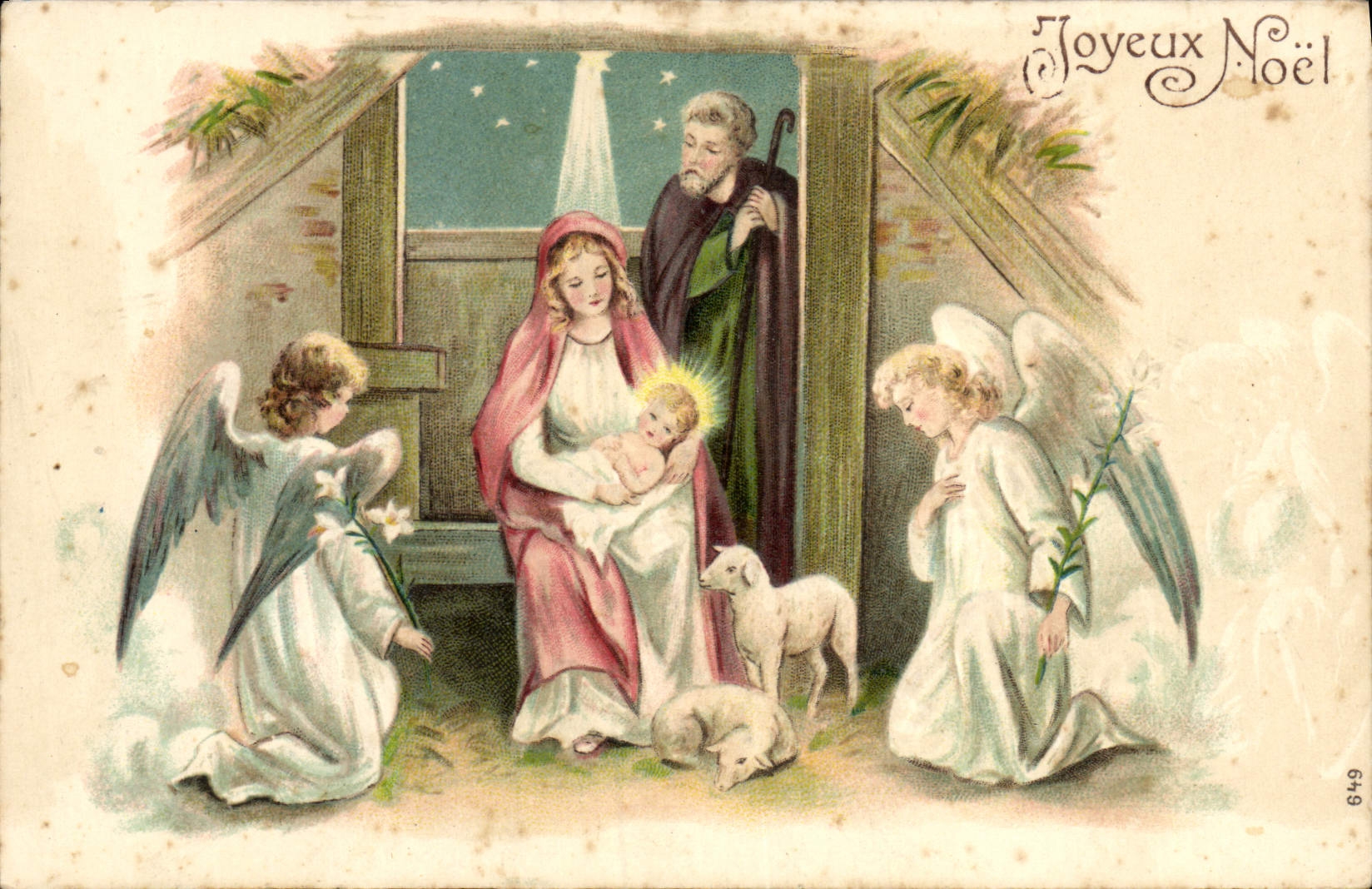 CPA Fantaisie Ange Anges Agneau Jesus Noel