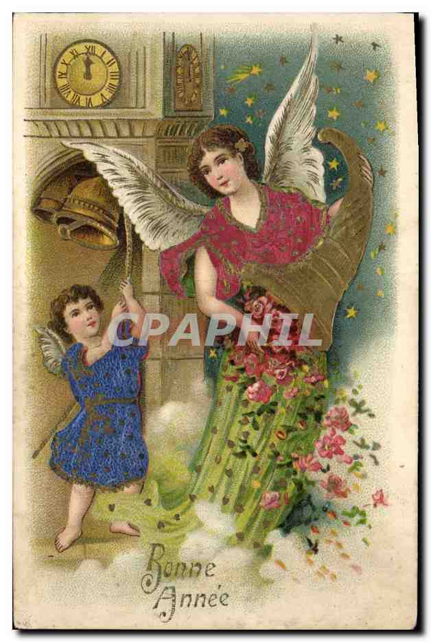 CPA Fantaisie Ange Anges Bonne annee Corne d'abondance