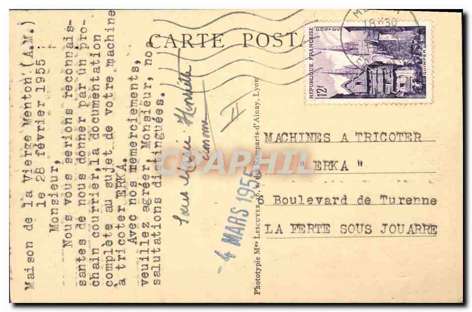 Petites Servantes du Sacré-Cœur, Missionnaires Catéchistes des Noirs — MENTON (A.-M.) — Auxiliaires des Pères des Missions Africaines — 8. A Sinématiali — Verso