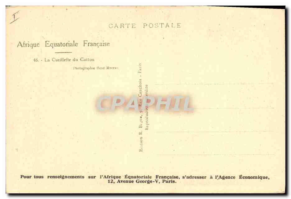 CPA Afrique Equatoriale Francaise La cueillette du cotton  — Rückseite