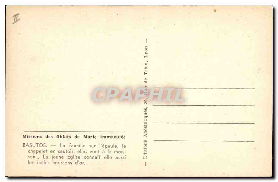 CPA Missions des Oblats de Marie immaculee Basutos La faucille sur l'epaule — Rückseite