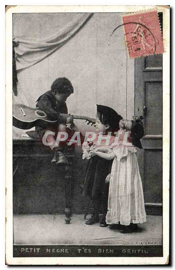 CPA Petit negre Enfants Guitare