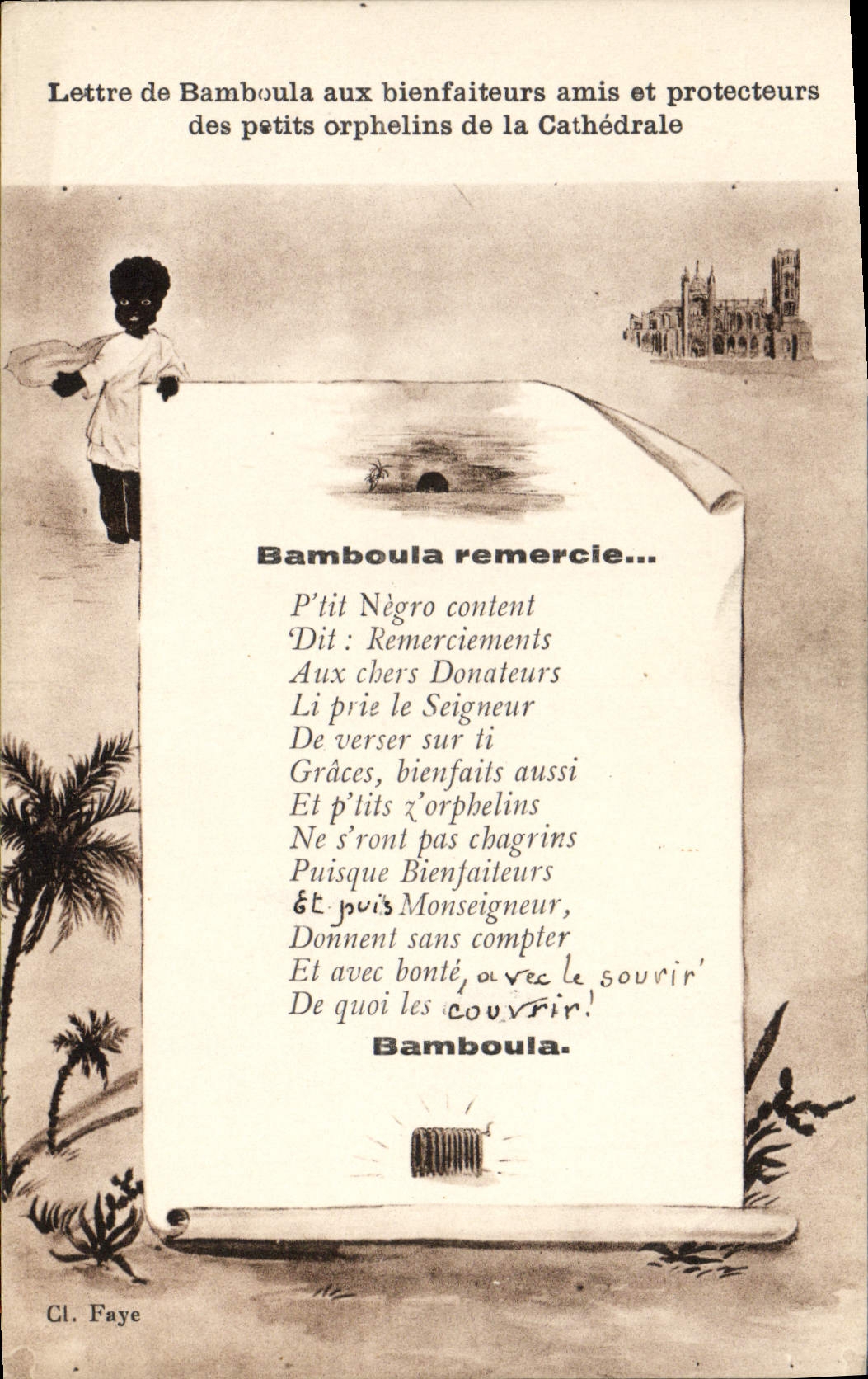 CPA Lettre de Bamboula aux bienfaiteurs 