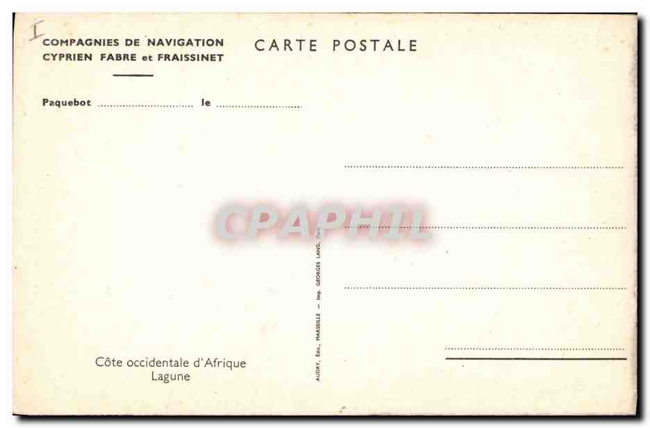 CPA Compagnies de navigation Cyprien Fabre et Fraissinet Cote occidentale d'Afrique Lagune — Rückseite