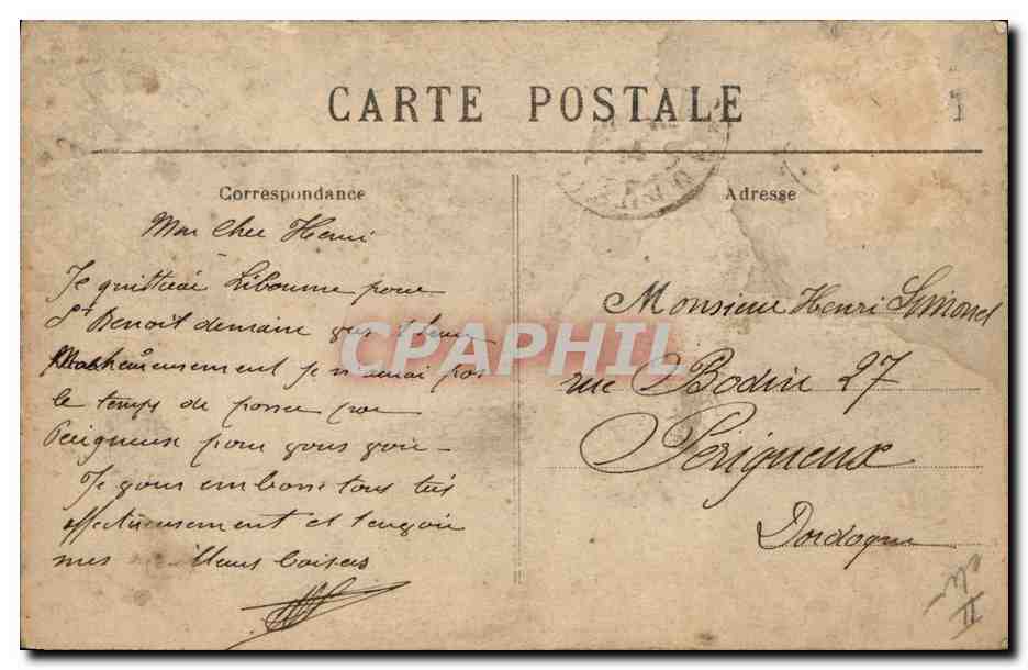 CPA Banque Caisse d'Epargne et la rue Montesquieu Libourne — Rückseite