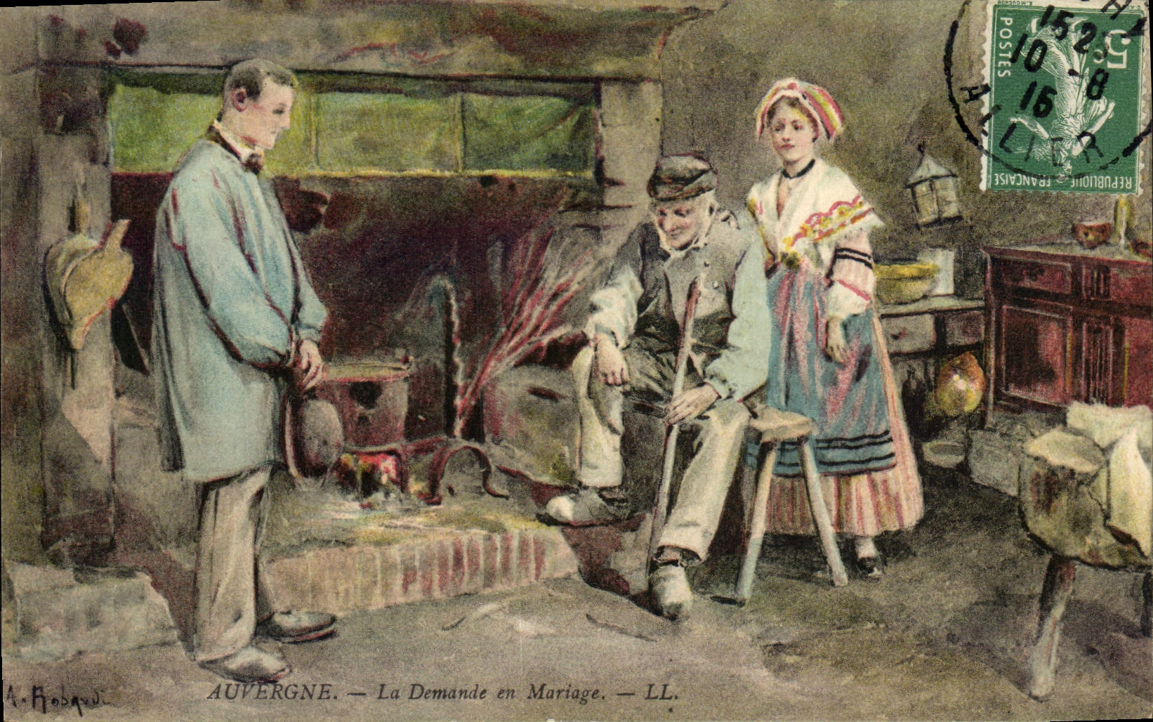 CPA Folklore Auvergne La demande en mariage 
