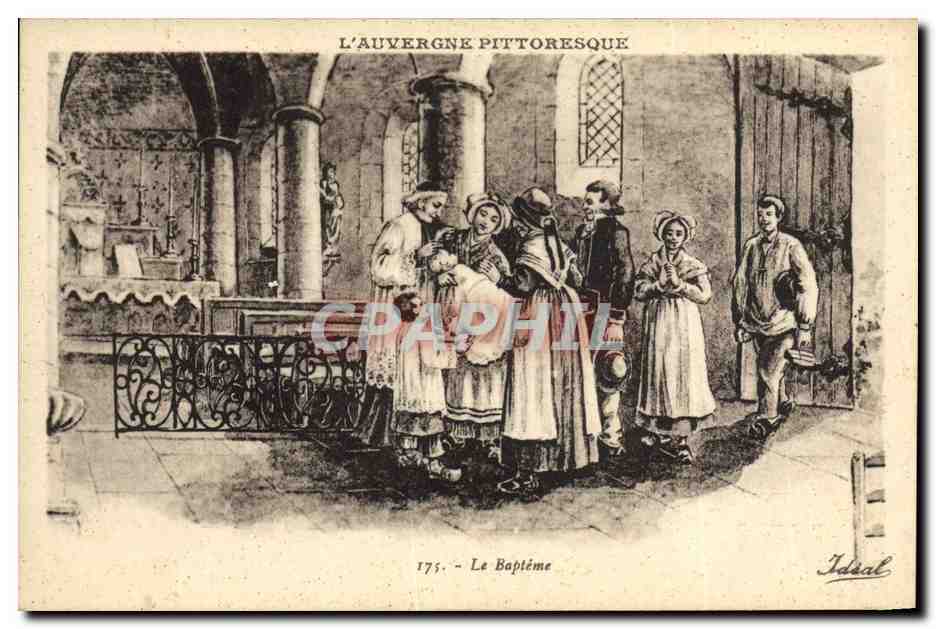 CPA Folklore Auvergne Le bapteme 