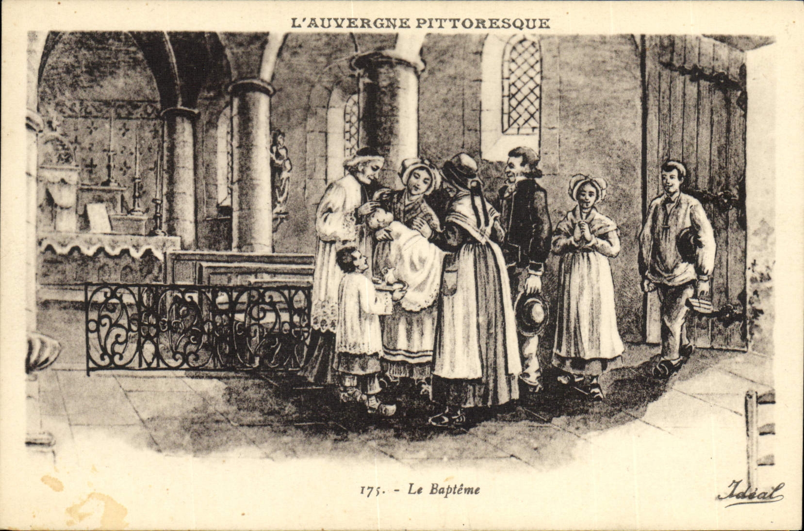 CPA Folklore Auvergne Le bapteme 