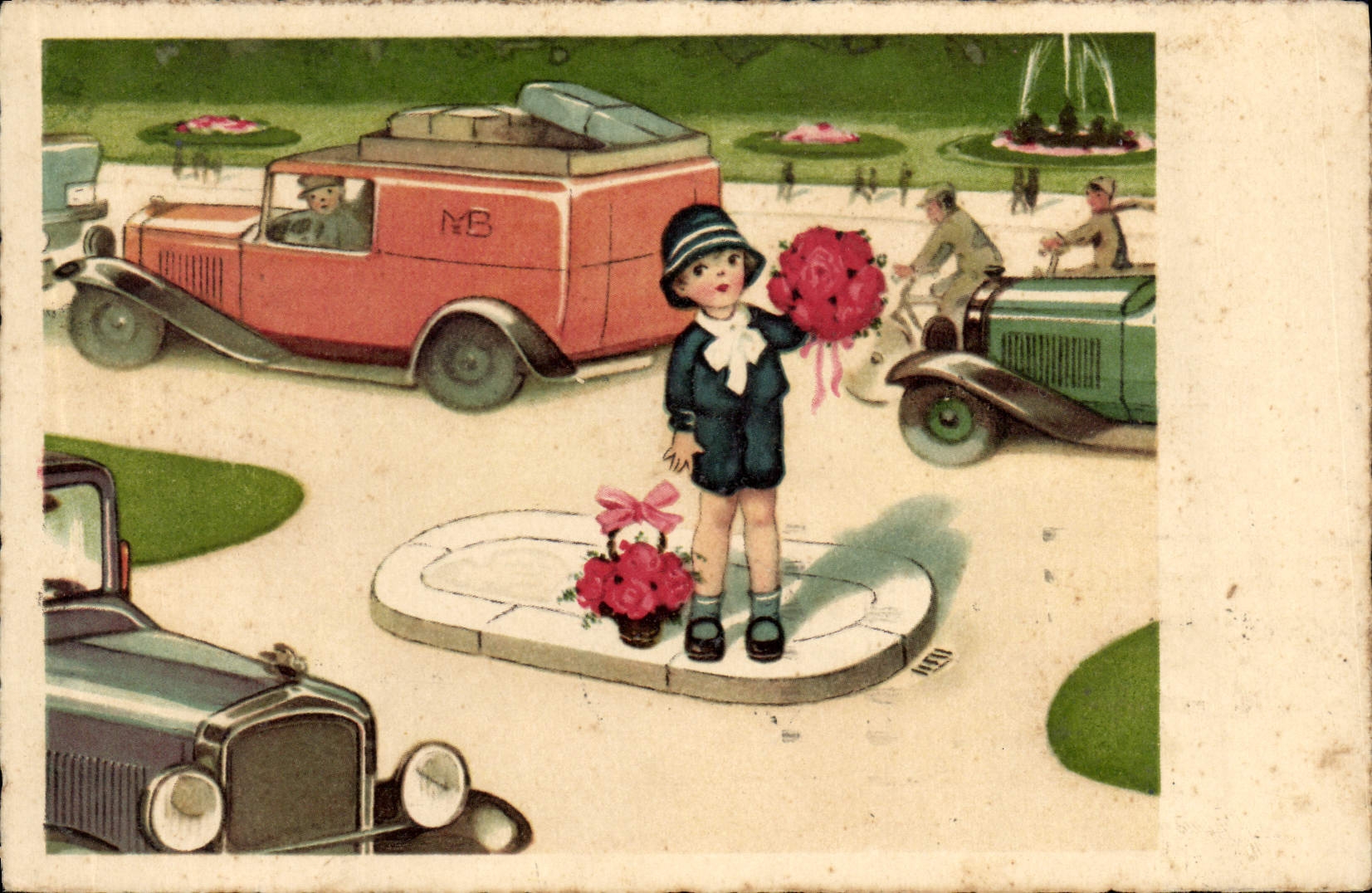 CPA Fantaisie Illustrateur Enfant Automobile