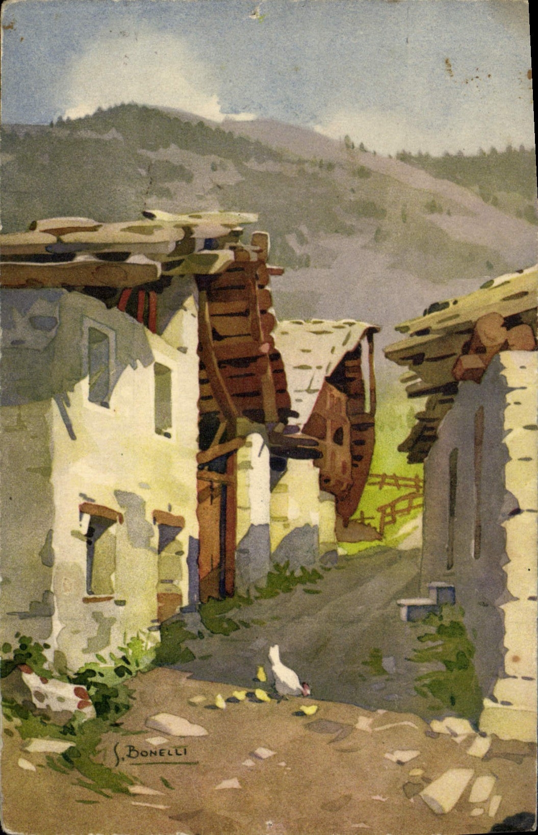 CPA Fantaisie Illustrateur Une rue a Entreves Courmayeur Bonelli