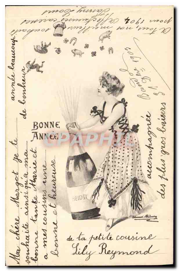 CPA Fantaisie Illustrateur Femme Champagne