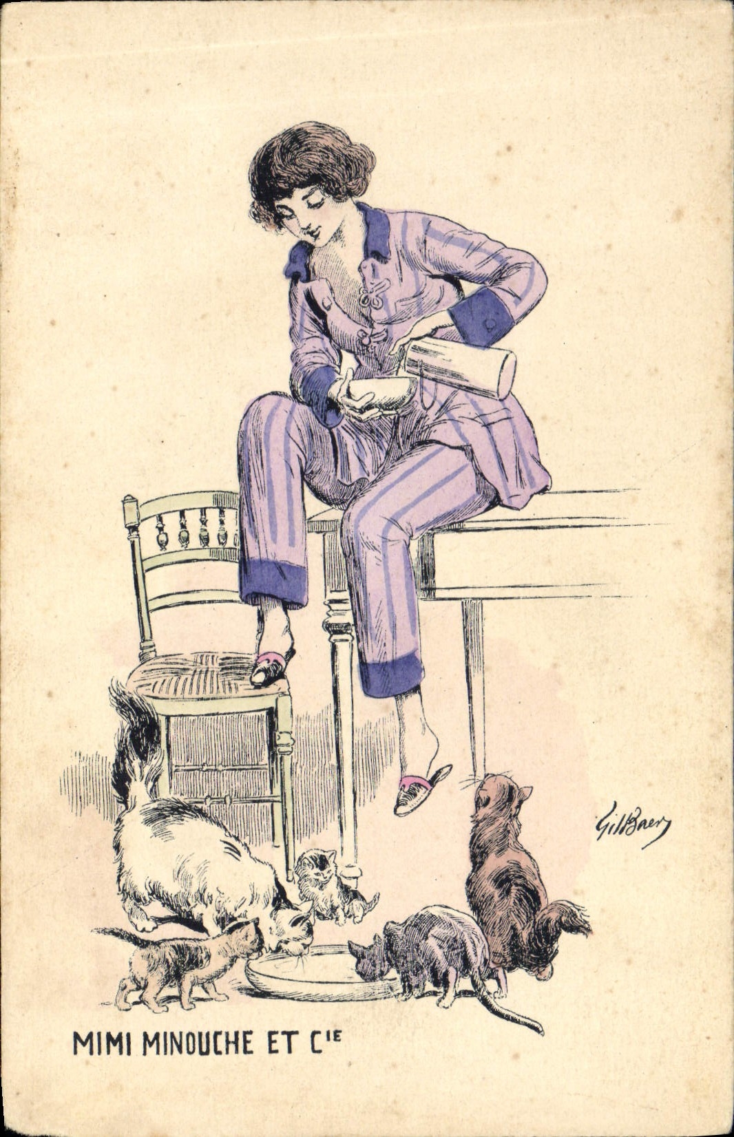 CPA Fantaisie Illustrateur Femme Chat Chats Mimi Minouche