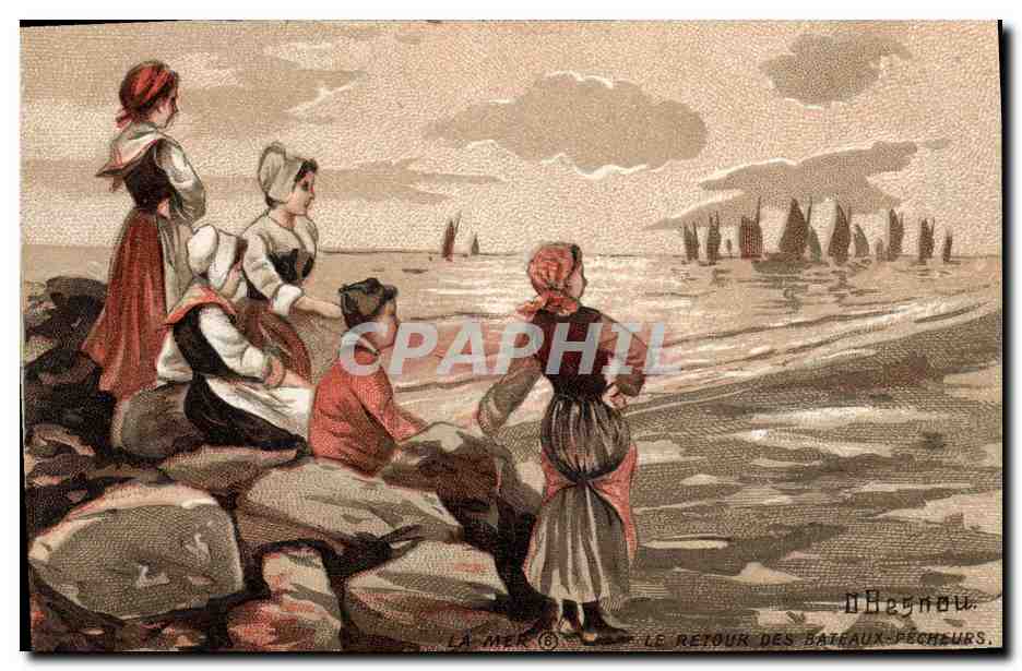 CPA Fantaisie Illustrateur Besnou Le retour des bateaux pecheurs