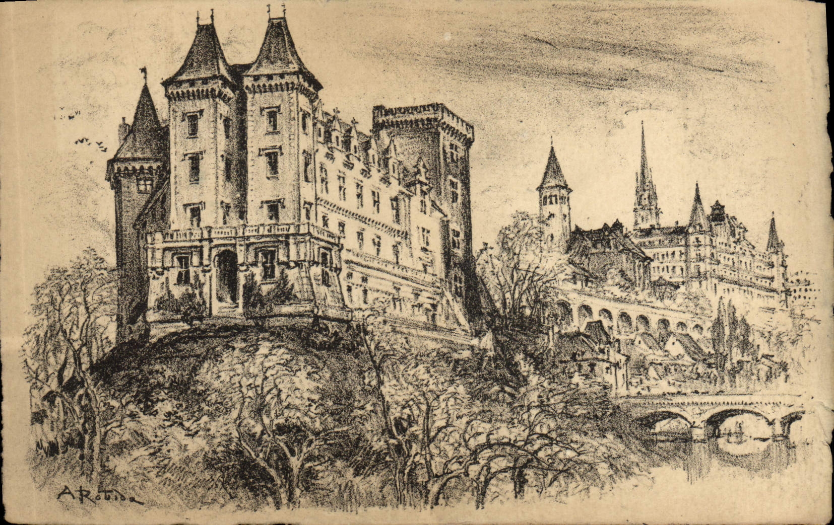 Château de Pau — ancienne résidence des rois de Navarre — dessin d'AROTDA