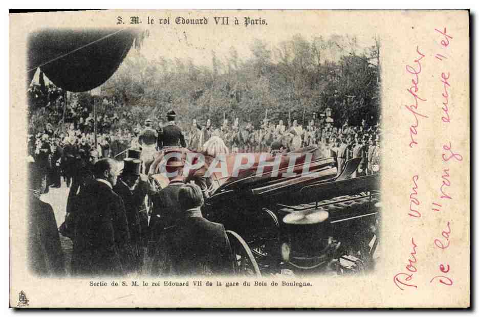 Sortie de S.M. le roi Edouard VII de la gare du Bois de Boulogne — Série 357, Raphael Tuck & Fils, Paris