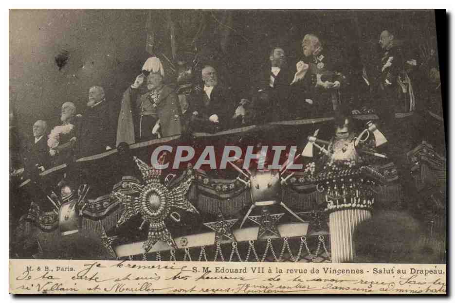S.M. Édouard VII à la revue de Vincennes - Salut au drapeau — M. & B., Paris