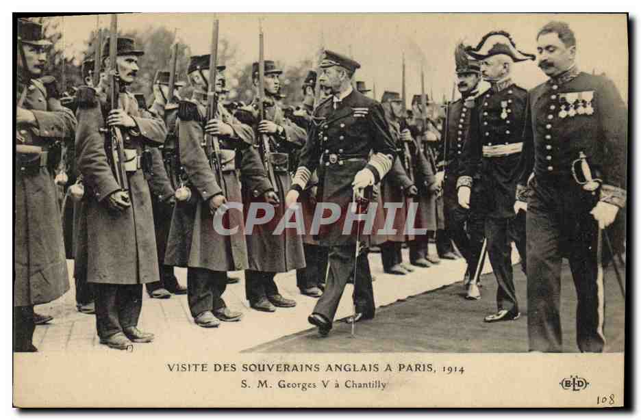 Visite des souverains anglais à Paris, 1914 — S.M. Georges V à Chantilly — B.D. 108