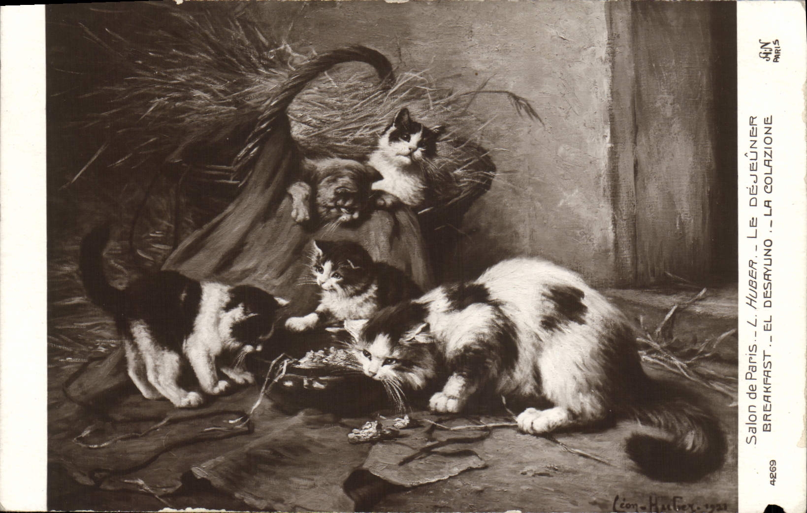 CPA Chat Chats Chaton Salon de Paris Huber le dejeuner