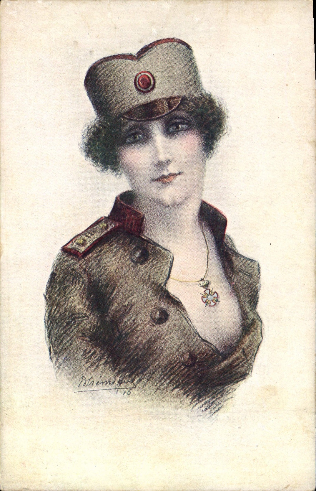CPA Militaria Femme Medaille 