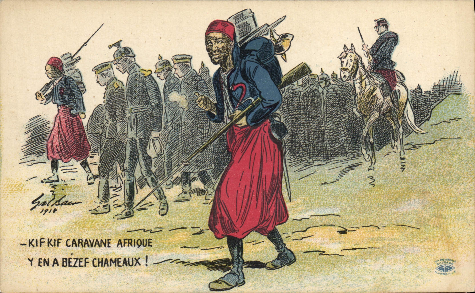 CPA Militaria Kif kif caravane Afrique 
