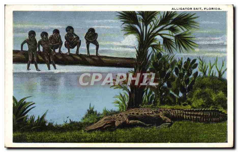 CPA Negre Homme noir Enfants Crocodile