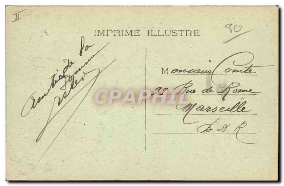 CPA Banque Montdidier Caisse d'Epargne et Eglise St Sepulcre Militaria — Verso