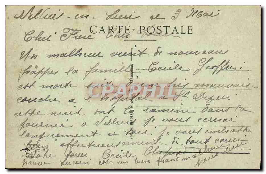 CPA Banque Mulhouse Caisse d'Epargne et Faubourg de Belfort Tramway — Rückseite