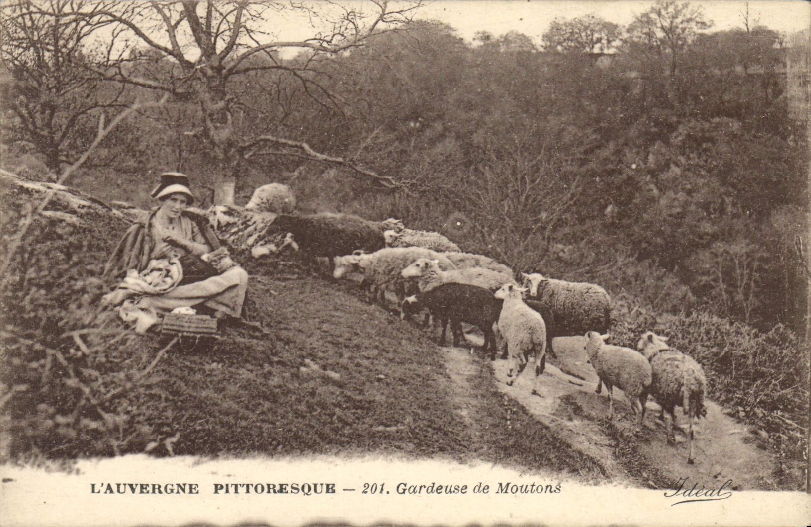 CPA Folklore Auvergne Gardeuse de moutons 