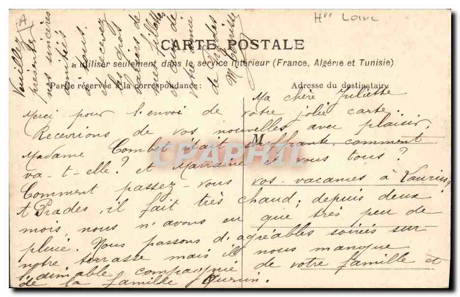 CPA Folklore Le Velay Le Puy Ancienne coiffure du Velay  — Verso