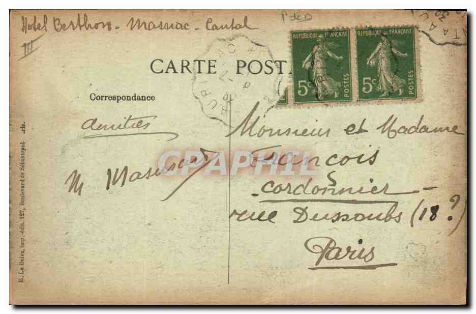 CPA Folklore Auvergne Bourree — Rückseite