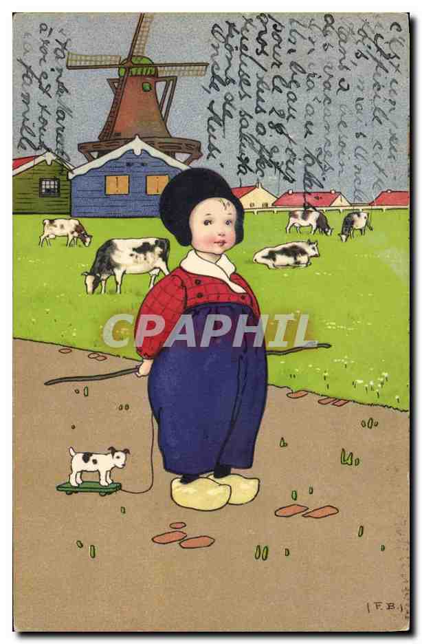 CPA Fantaisie Illustrateur Enfant Moulin a vent 