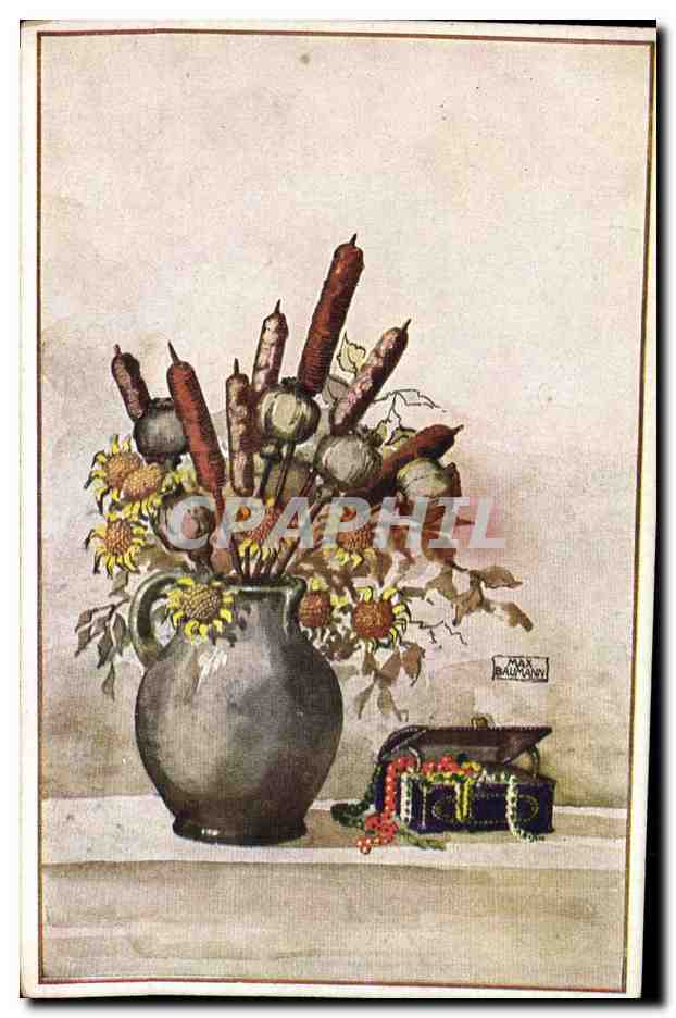 CPA Fantaisie Illustrateur Max Baumann Blumen in Vasen 