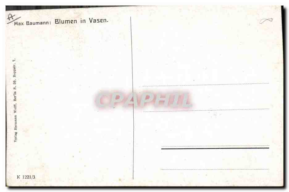 CPA Fantaisie Illustrateur Max Baumann Blumen in Vasen  — Rückseite