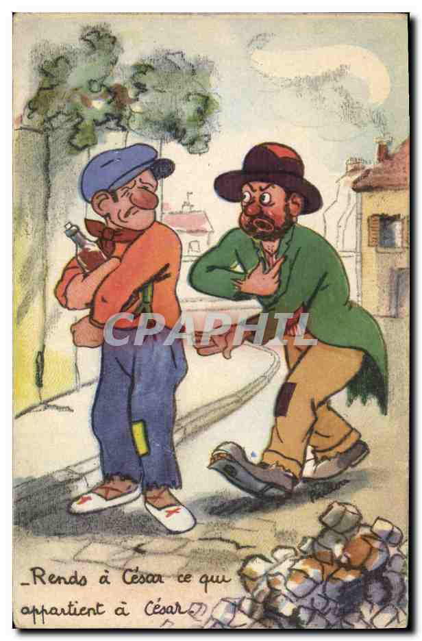 CPA Fantaisie Illustrateur Clochard Alcool
