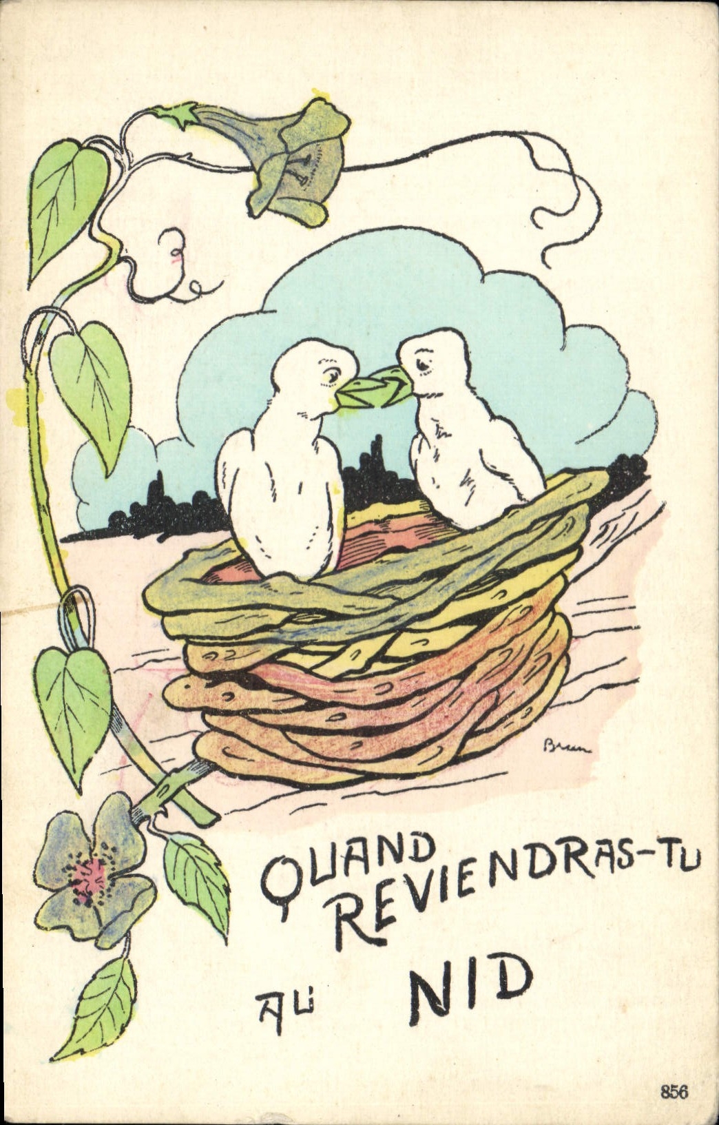 CPA Fantaisie Illustrateur Quand Reviendras tu au nid Oiseau 
