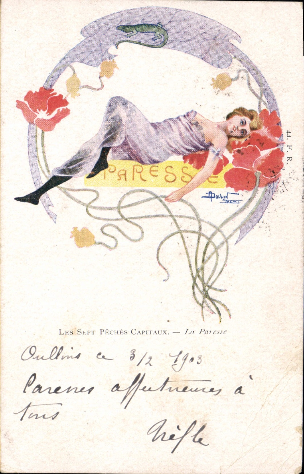 CPA Fantaisie Illustrateur Femme Les Sept Peches Capitaux La paresse