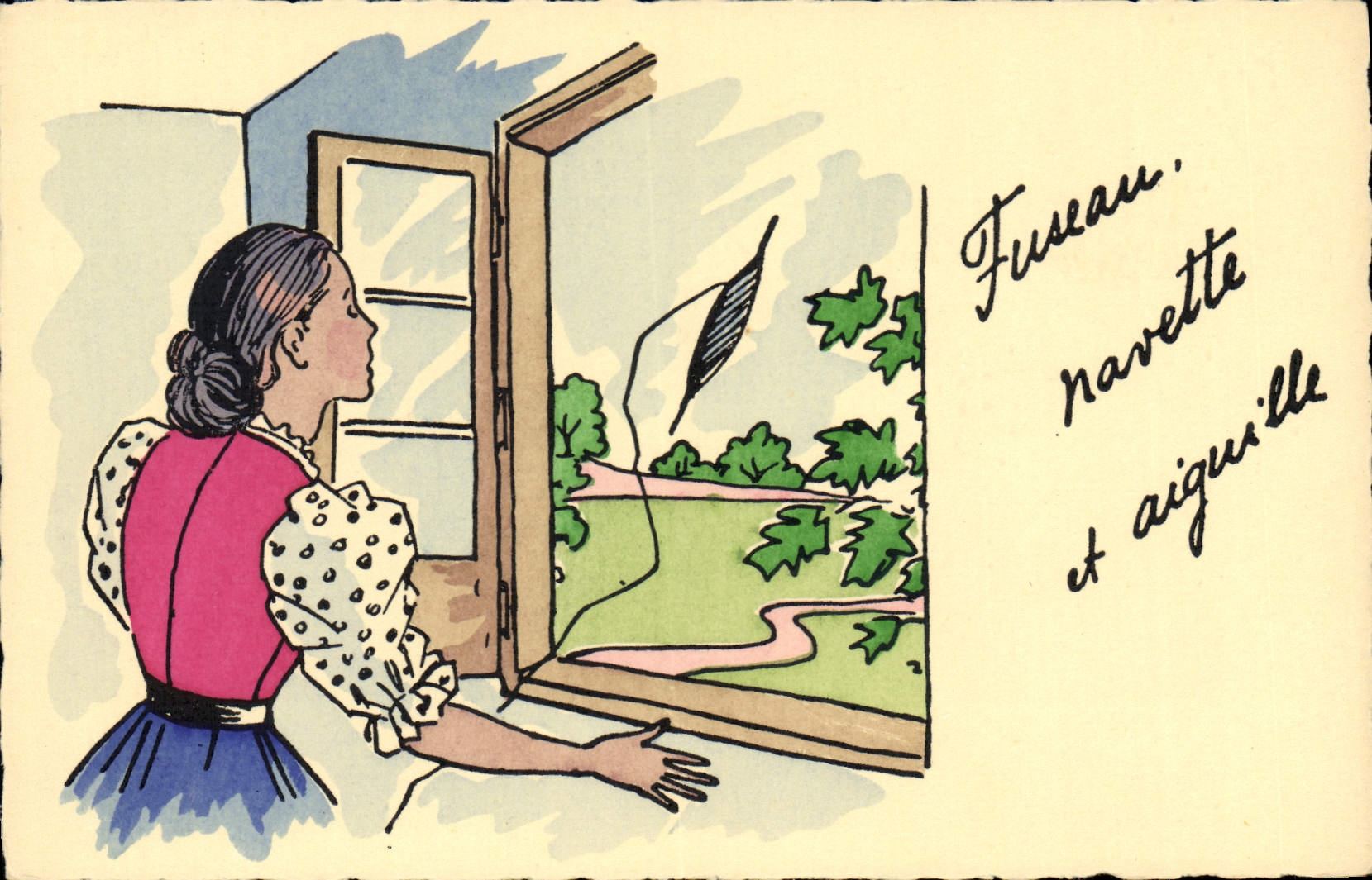 CPA Fantaisie Illustrateur Fuseau Navette et aiguille